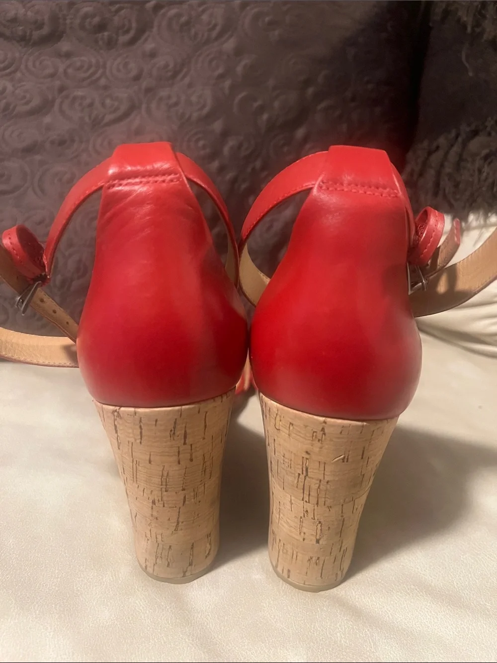 Marc Jacobs Red Leather Ankle-Strap Wedge Sandals with Bow Accent